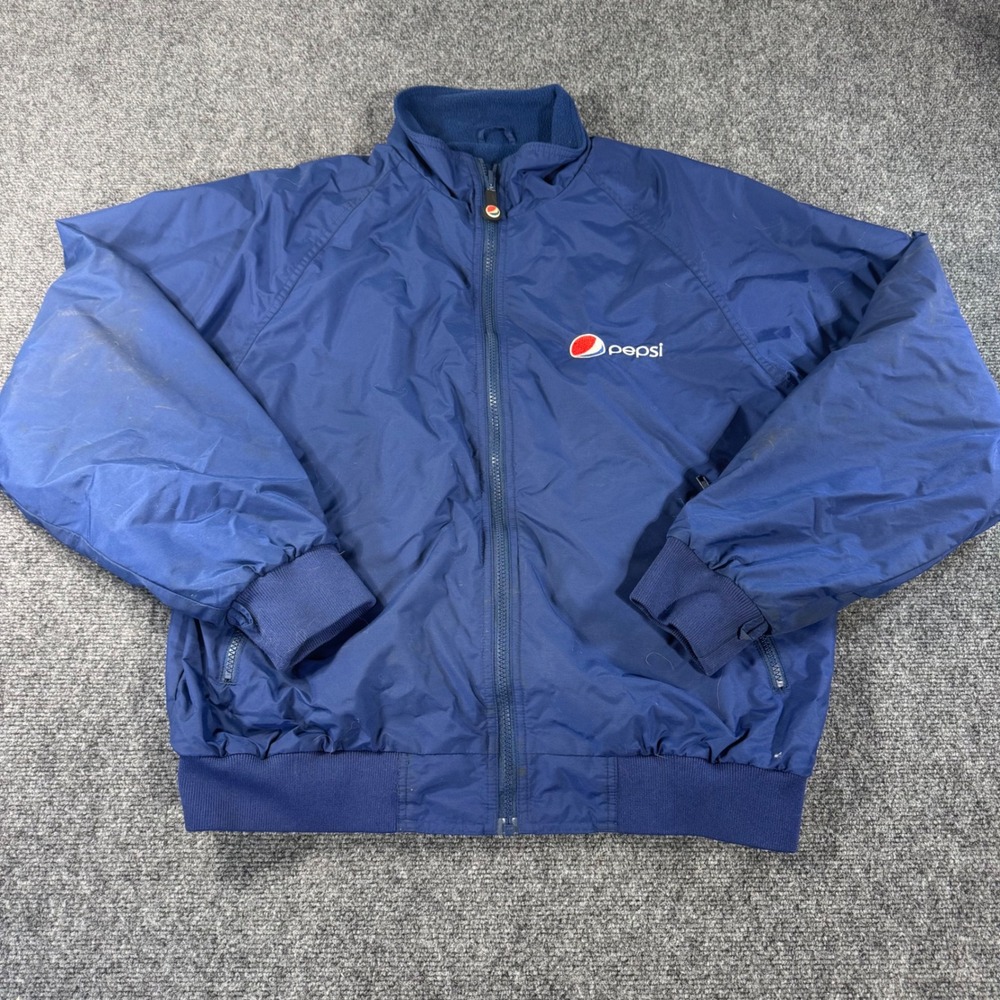 Pepsi Aramark Vintage Blue Taslan‎ Nylon Fleece Lined Bomber Jacket Mens Large